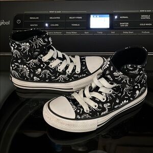Black and White High-Top Sneakers with Skeleton Print